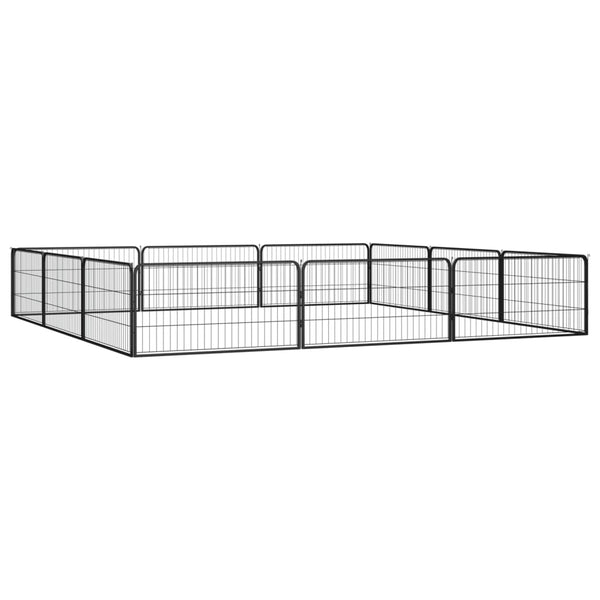 12 Panel Dog Playpen Black 100X50 Cm Powder Coated Steel Fences & Pens