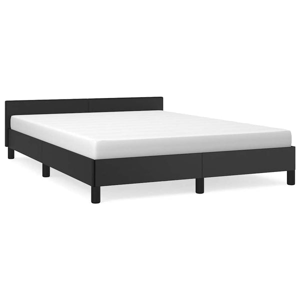 Bed Frame With Headboard Black 137X187 Cm Double Faux Leather Double Bed Frames