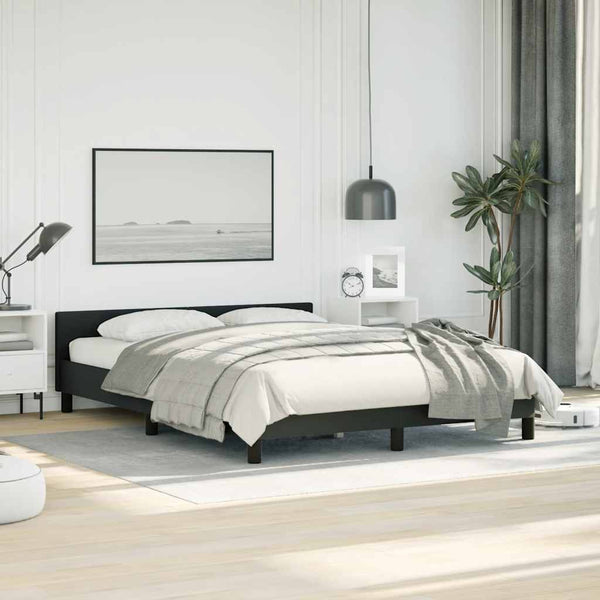 Bed Frame With Headboard Black 137X187 Cm Double Faux Leather Double Bed Frames