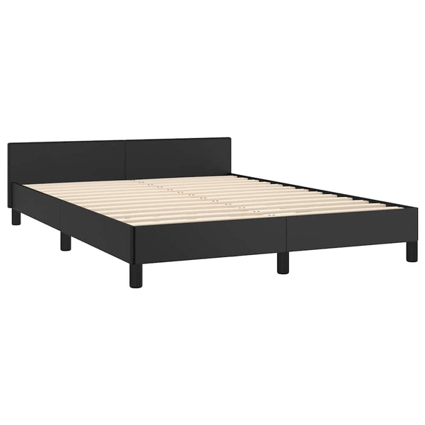 Bed Frame With Headboard Black 137X187 Cm Double Faux Leather Double Bed Frames