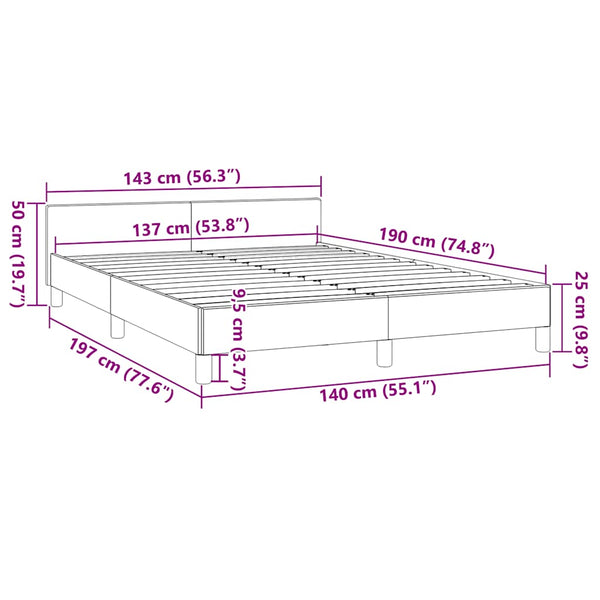 Bed Frame With Headboard Black 137X187 Cm Double Faux Leather Double Bed Frames