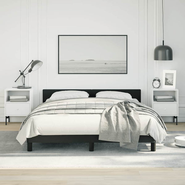 Bed Frame With Headboard Black 137X187 Cm Double Faux Leather Double Bed Frames