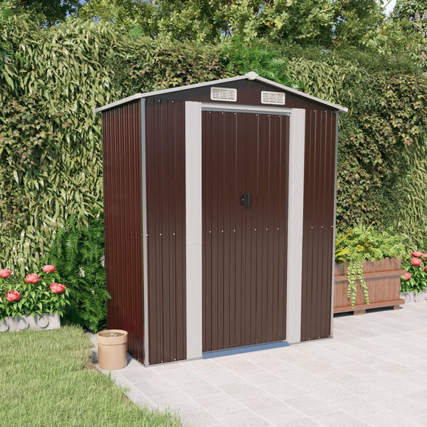 Garden Shed Dark Brown 192X108x223 Cm Galvanised Steel Sheds Summerhouses Carports