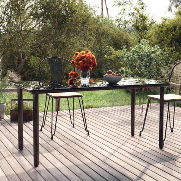 Garden Dining Table Black 160X80x74cm Steel And Tempered Glass Dining Tables
