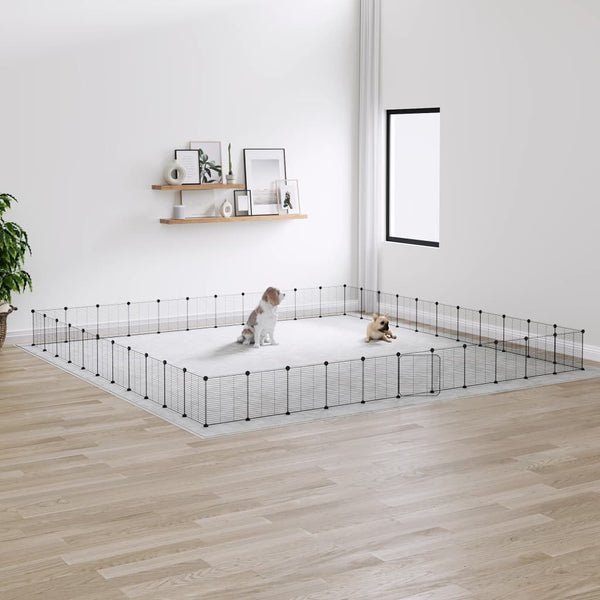 44 Panel Pet Cage With Door Black 35X35 Cm Steel Dog Cages