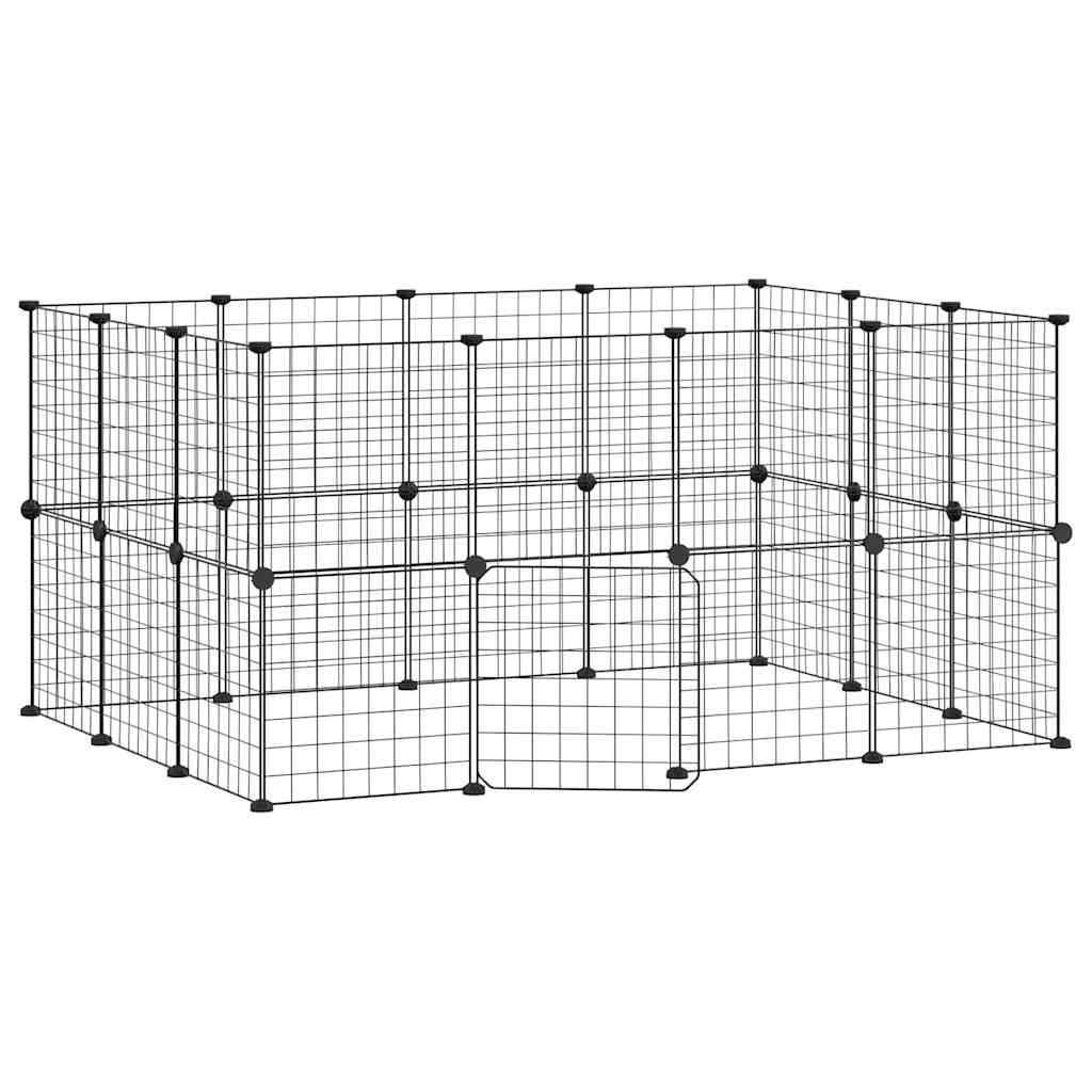 Vidaxl 28 Panel Pet Cage With Door Black 35X35 Cm Steel Dog Cages