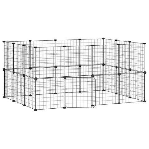 Vidaxl 28 Panel Pet Cage With Door Black 35X35 Cm Steel Dog Cages
