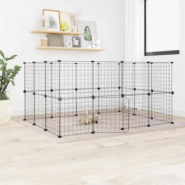 Vidaxl 28 Panel Pet Cage With Door Black 35X35 Cm Steel Dog Cages