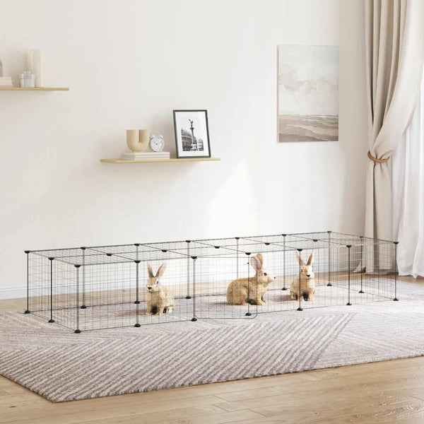 Vidaxl 28 Panel Pet Cage With Door Black 35X35 Cm Steel Dog Cages