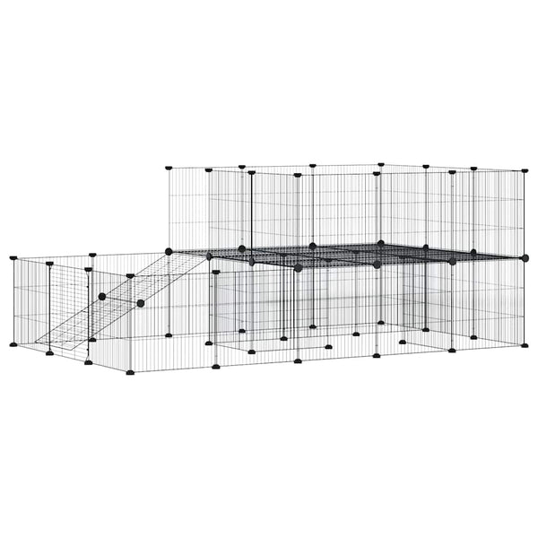 Vidaxl 44 Panel Pet Cage With Door Black 175X105x70 Cm Steel Poultry Cages