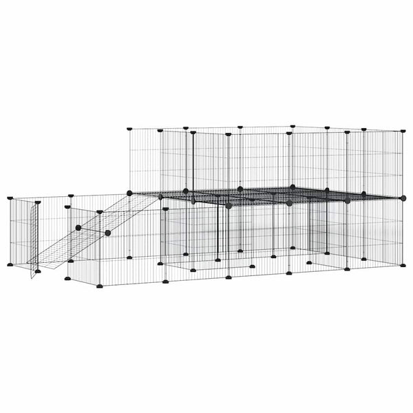 Vidaxl 44 Panel Pet Cage With Door Black 175X105x70 Cm Steel Poultry Cages