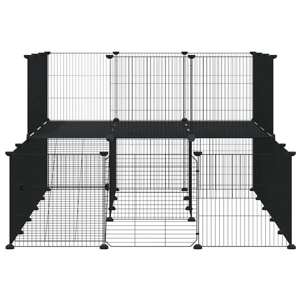 Vidaxl 44 Panel Pet Cage With Door Black 175X105x70 Cm Steel Poultry Cages