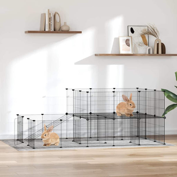 Vidaxl 44 Panel Pet Cage With Door Black 175X105x70 Cm Steel Poultry Cages