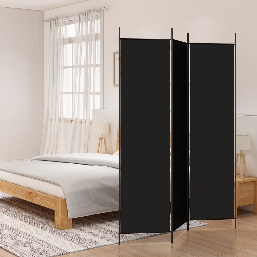 Vidaxl 3 Panel Room Divider Black 150X200 Cm Fabric Screens & Room Dividers