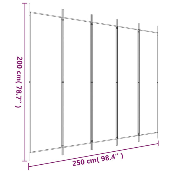 Vidaxl 5 Panel Room Divider White 250X200 Cm Fabric Screens & Room Dividers