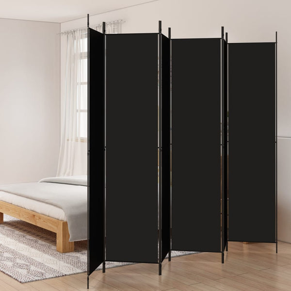 6 Panel Room Divider Black 300X220 Cm Fabric Screens & Room Dividers