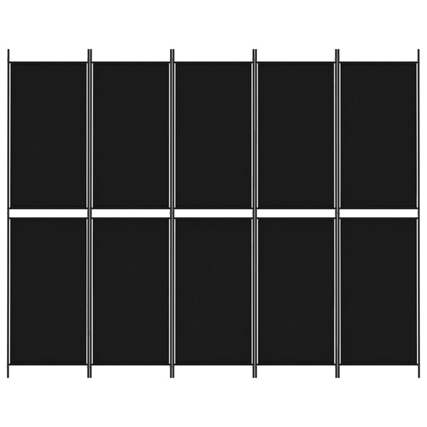 5 Panel Room Divider Black 250X200 Cm Fabric Screens & Room Dividers