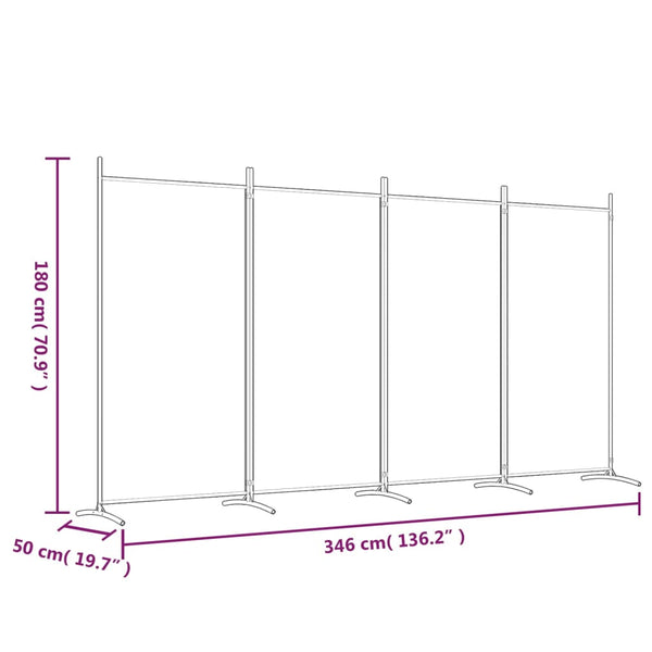 Vidaxl 4 Panel Room Divider White 346X180 Cm Fabric Screens & Room Dividers