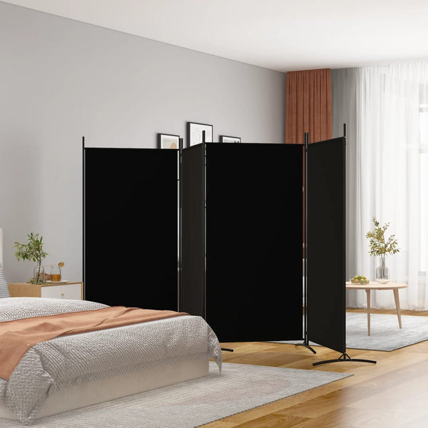 4 Panel Room Divider Black 346X180 Cm Fabric Screens & Room Dividers