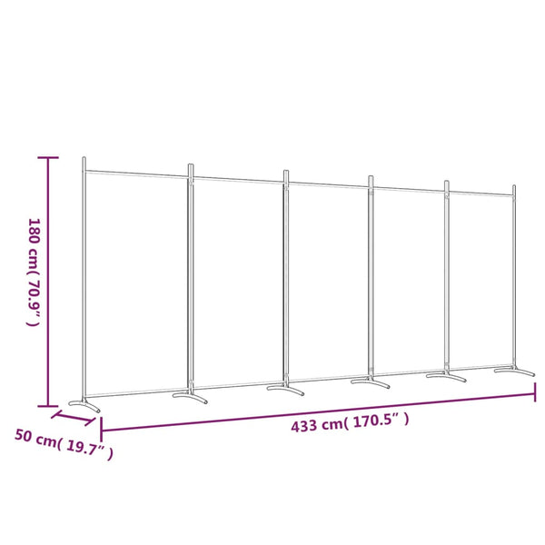 Vidaxl 5 Panel Room Divider Black 433X180 Cm Fabric Screens & Room Dividers
