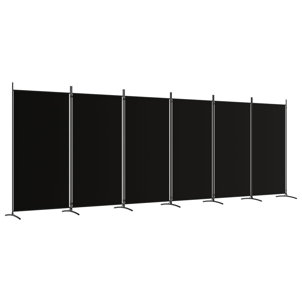 6 Panel Room Divider Black 520X180 Cm Fabric Screens & Room Dividers