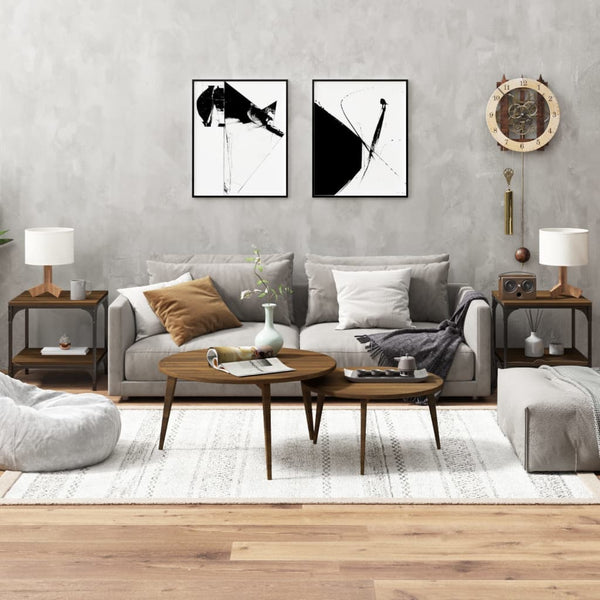 2 Pcs Brown Oak 40X40x40 Cm Engineered Wood Side Tables