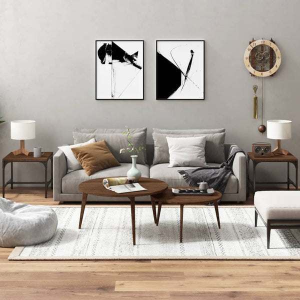 2 Pcs Brown Oak 40X40x35 Cm Engineered Wood Side Tables