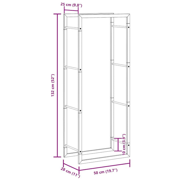 Vidaxl Firewood Rack Matt Black 50X28x132 Cm Steel Firewood Racks