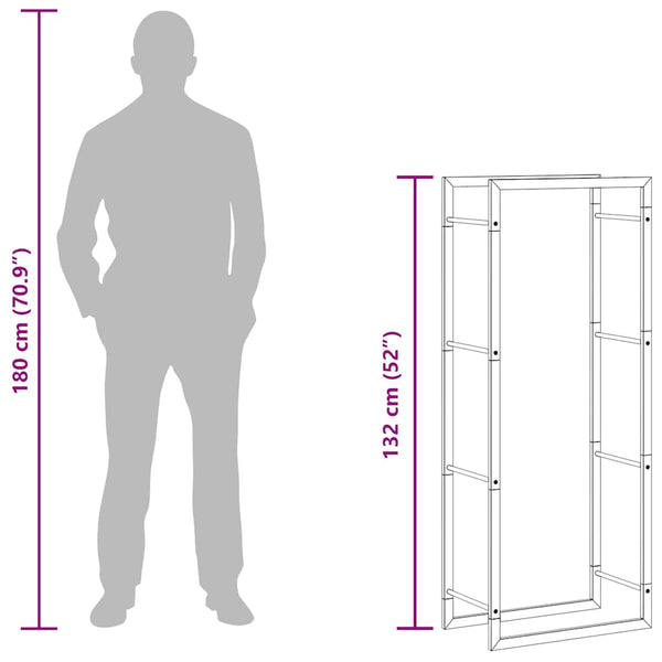 Vidaxl Firewood Rack Matt Black 50X28x132 Cm Steel Firewood Racks