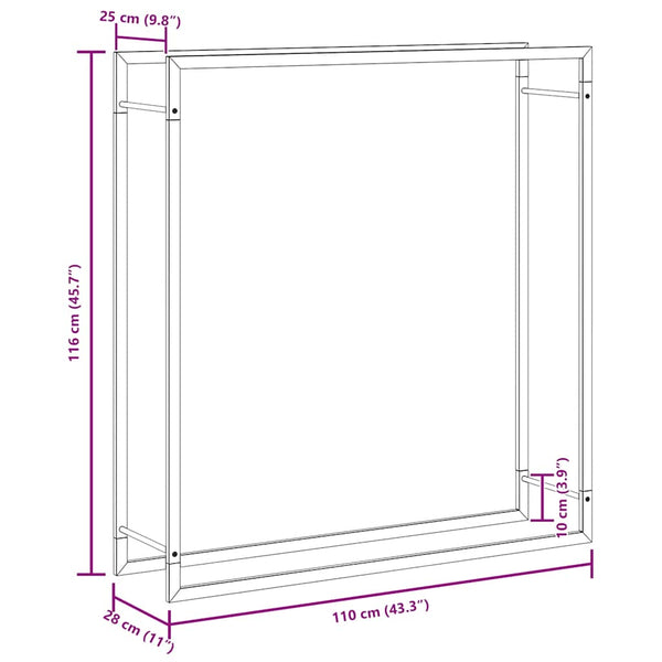 Vidaxl Firewood Rack Matt Black 110X28x116 Cm Steel Firewood Racks