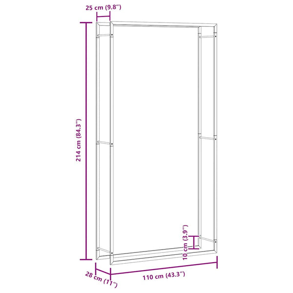 Vidaxl Firewood Rack Matt Black 110X28x214 Cm Steel Firewood Racks
