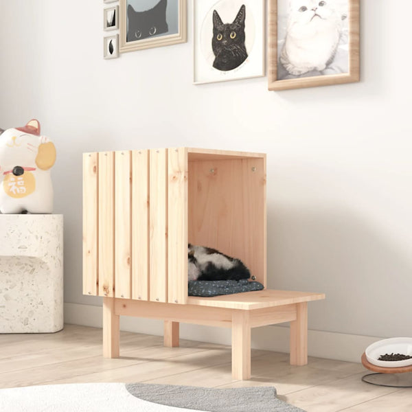 Cat House 60X36x60 Cm Solid Wood Pine Pet Beds