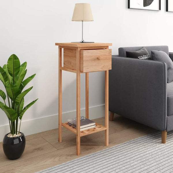 Side Table With Drawer 25X25x60cm Solid Wood Walnut Side Tables