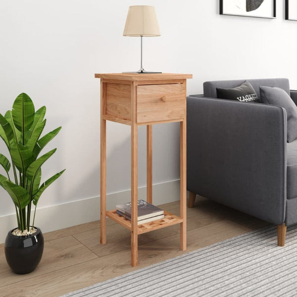 Side Table With Drawer 25X25x60cm Solid Wood Walnut Side Tables