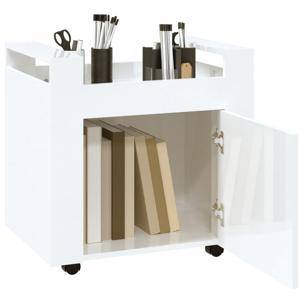 Desk Trolley High Gloss White 60X45x60 Cm Engineered Wood Home Office Desks