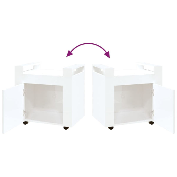 Desk Trolley High Gloss White 60X45x60 Cm Engineered Wood Home Office Desks
