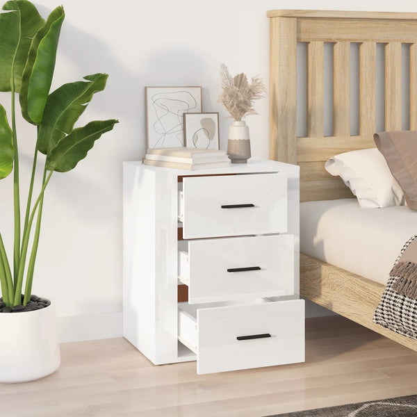 Vidaxl Bedside Cabinet High Gloss White 50X36x60 Cm Engineered Wood Bedside Tables