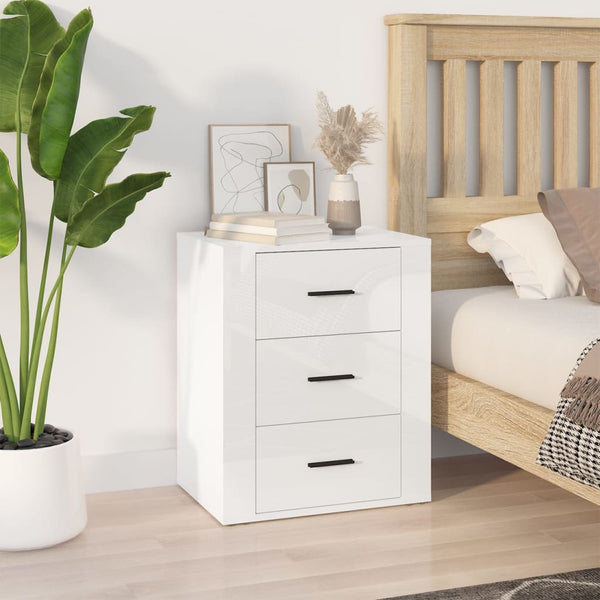Vidaxl Bedside Cabinet High Gloss White 50X36x60 Cm Engineered Wood Bedside Tables