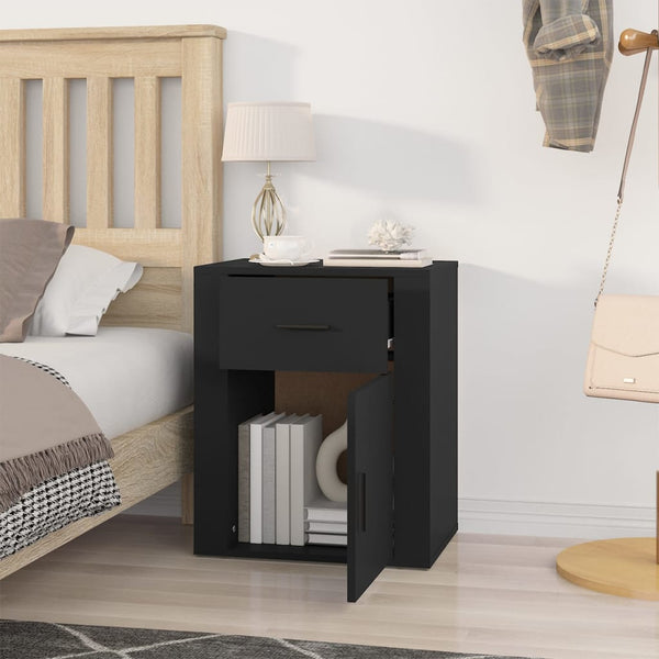Bedside Cabinet Black 50X36x60 Cm Engineered Wood Bedside Tables