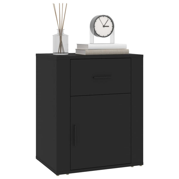 Bedside Cabinet Black 50X36x60 Cm Engineered Wood Bedside Tables