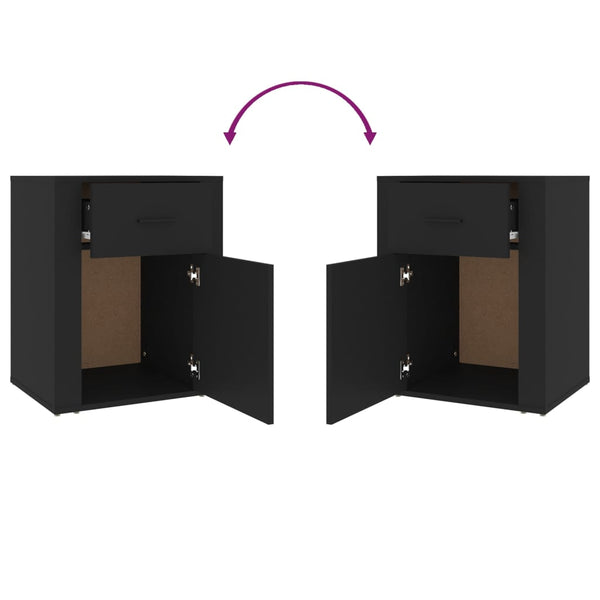 Bedside Cabinet Black 50X36x60 Cm Engineered Wood Bedside Tables