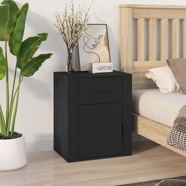 Bedside Cabinet Black 50X36x60 Cm Engineered Wood Bedside Tables