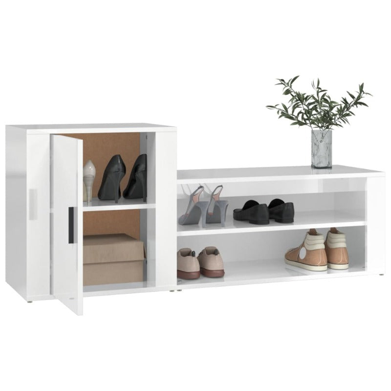 Shoe Cabinet High Gloss White 130X35x54 Cm Engineered Wood Shoe Cabinets