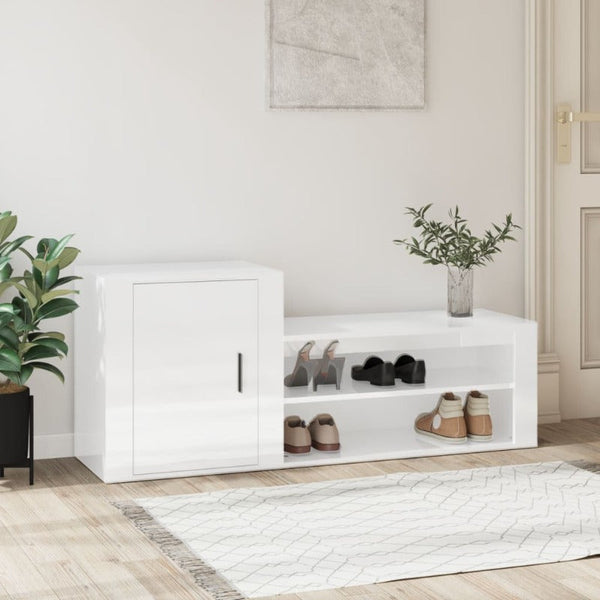 Shoe Cabinet High Gloss White 130X35x54 Cm Engineered Wood Shoe Cabinets