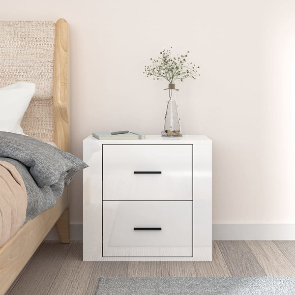 Wall Mounted Bedside Cabinet High Gloss White 50X36x47 Cm Bedside Tables