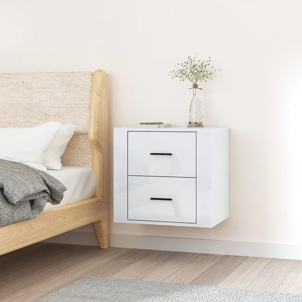 Wall Mounted Bedside Cabinet High Gloss White 50X36x47 Cm Bedside Tables