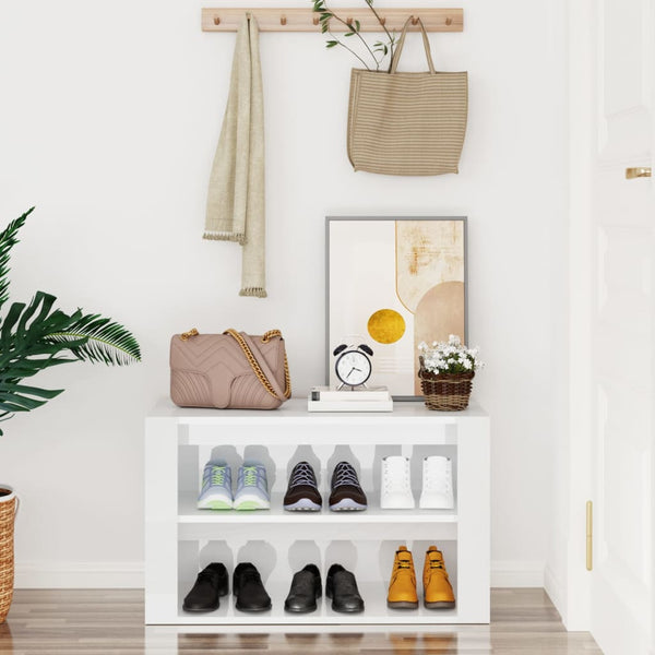 Shoe Rack High Gloss White 75X35x45 Cm Engineered Wood Shoe Racks