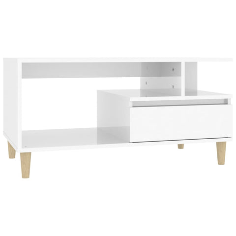 Coffee Table High Gloss White 90X49x45 Cm Engineered Wood Coffee Tables