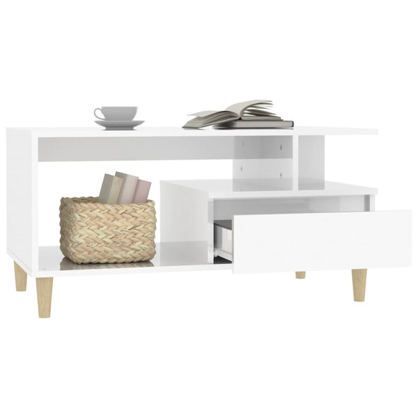 Coffee Table High Gloss White 90X49x45 Cm Engineered Wood Coffee Tables