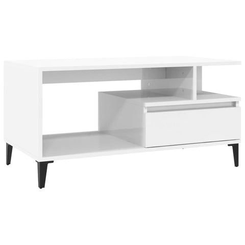 Coffee Table High Gloss White 90X49x45 Cm Engineered Wood Coffee Tables